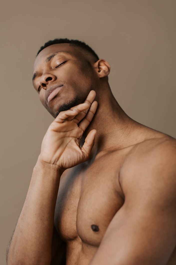 Shirtless Man with Clear Skin
